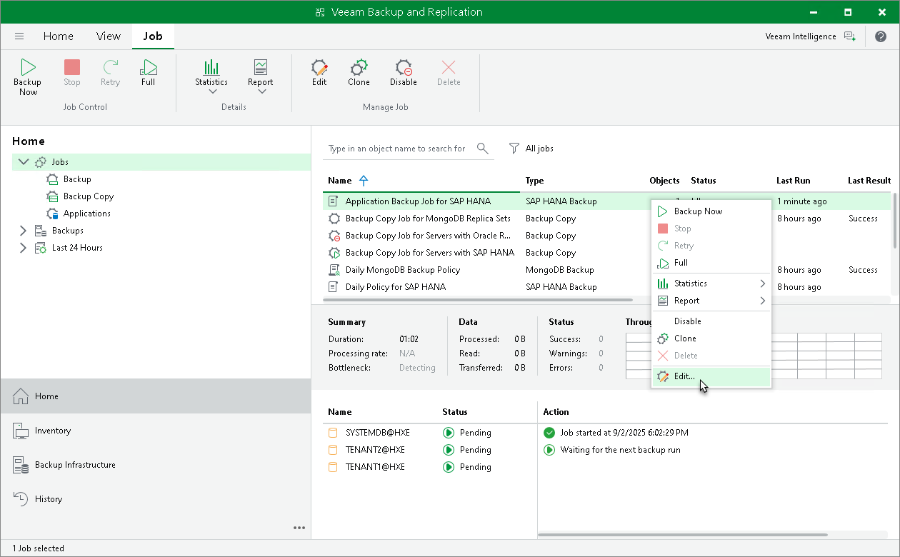 Edit Application Backup Policy
