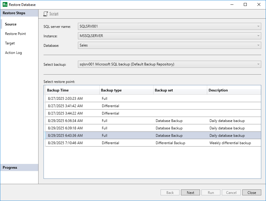 Step 2. Select Database to Restore