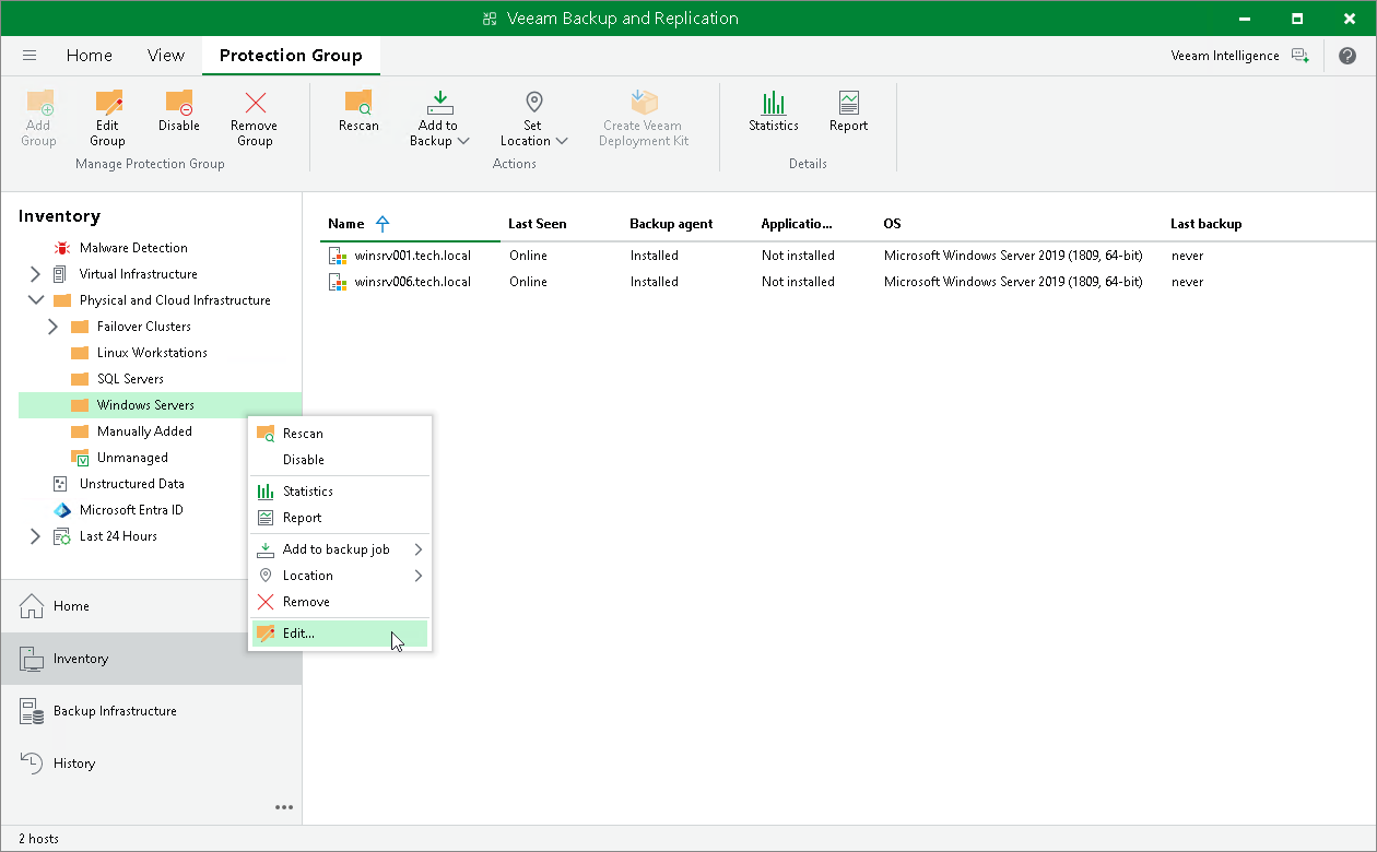 Edit Protection Group Settings
