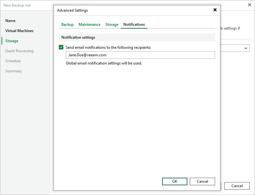 Specify Backup Job Advanced Settings