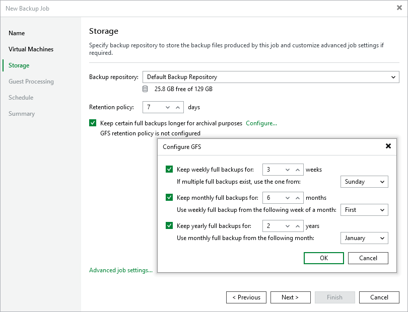 Specify Backup GFS Settings