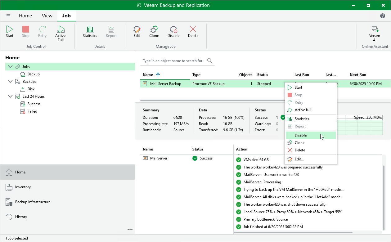 Enabling and Disabling Backup Jobs