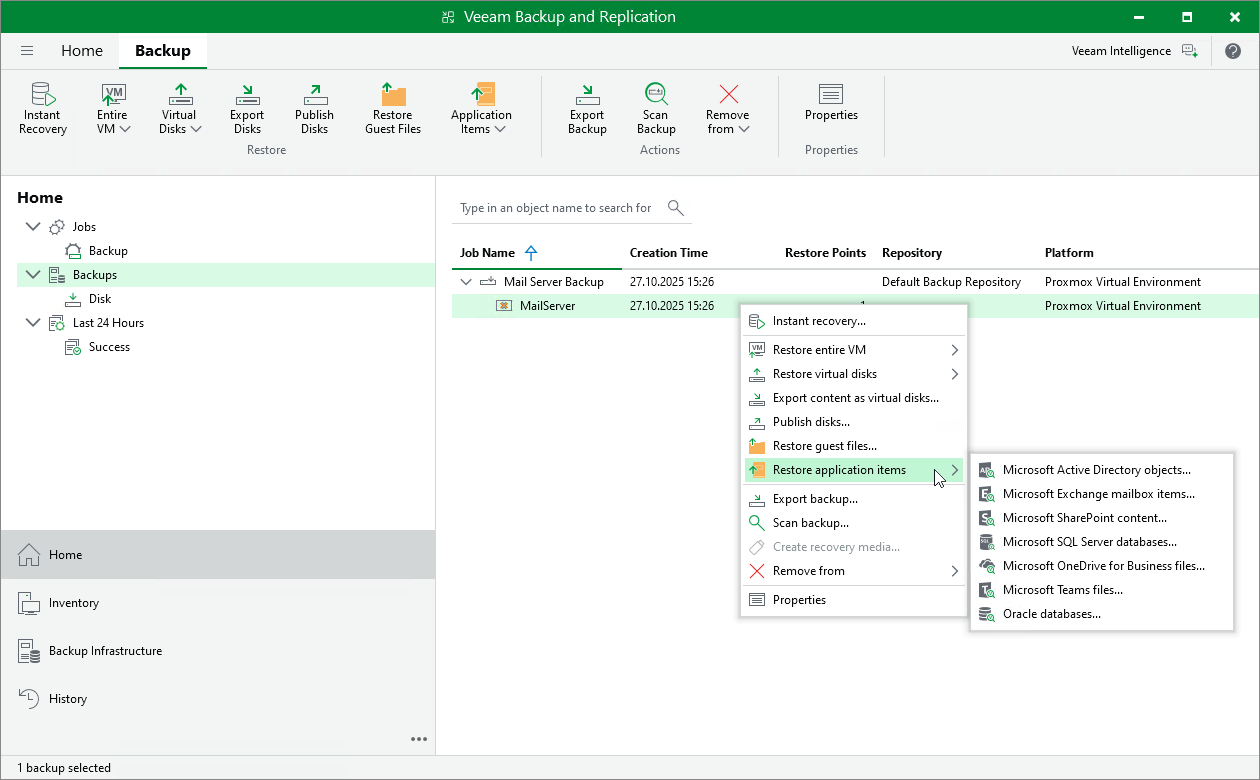 Performing Application Item Restore