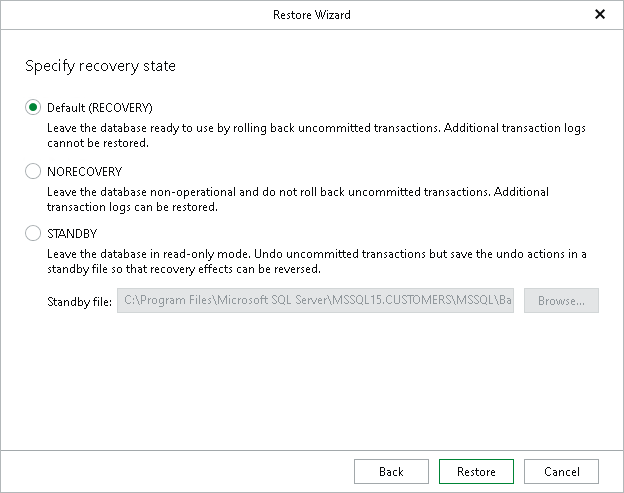 Step 6. Specify Recovery State