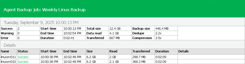 Viewing Veeam Agent Backup Job Report
