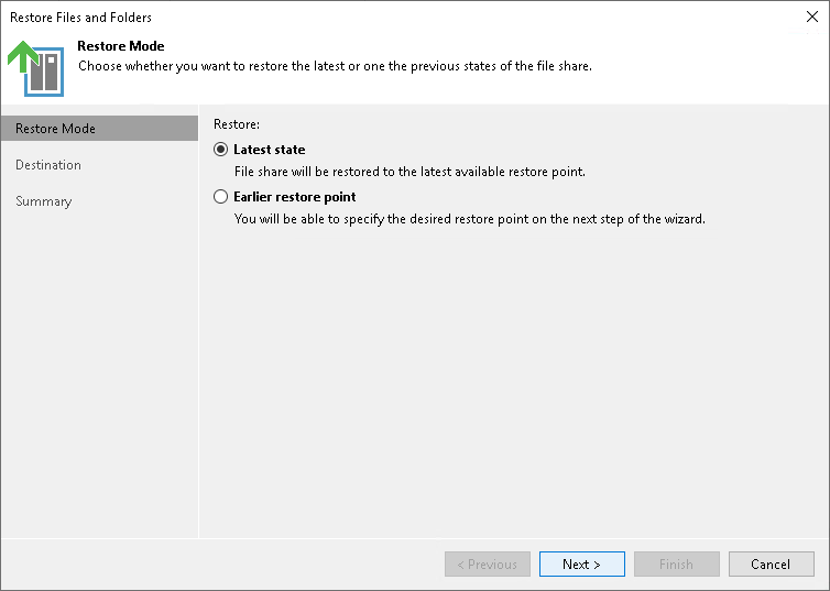 Select a Restore Point to Use Step 5. Select Restore Mode