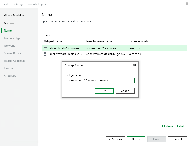 Step 4. Specify Name and Labels