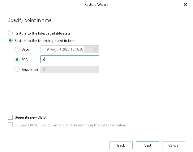 Step 7. Specify Point in Time