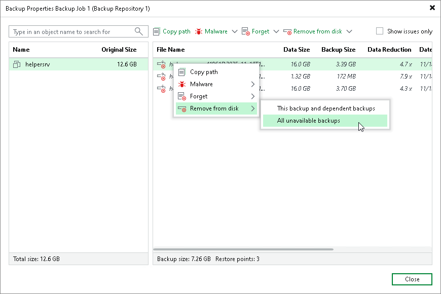 Removing Missing Restore Points