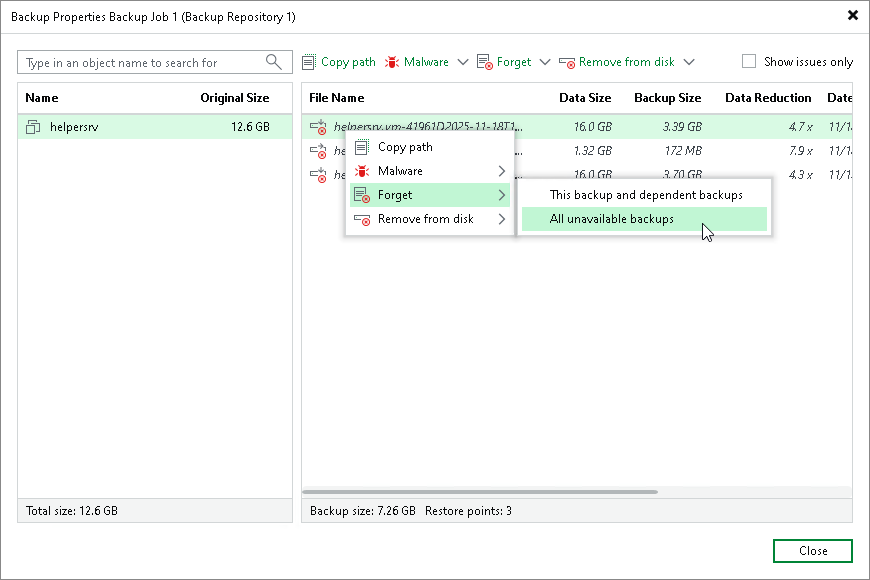 Removing Missing Restore Points
