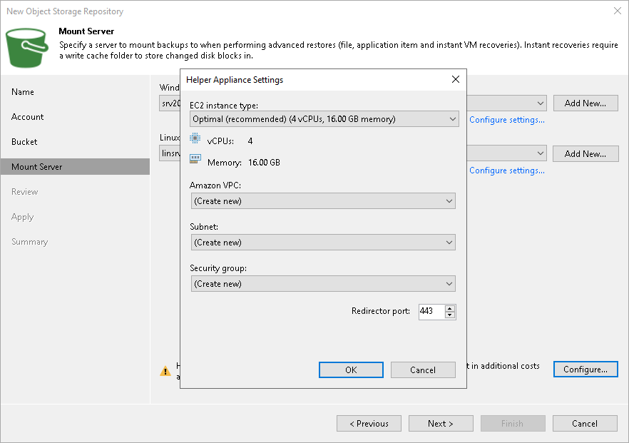 Specify S3 Object Storage Mount Server Step 5. Specify Mount Server Settings