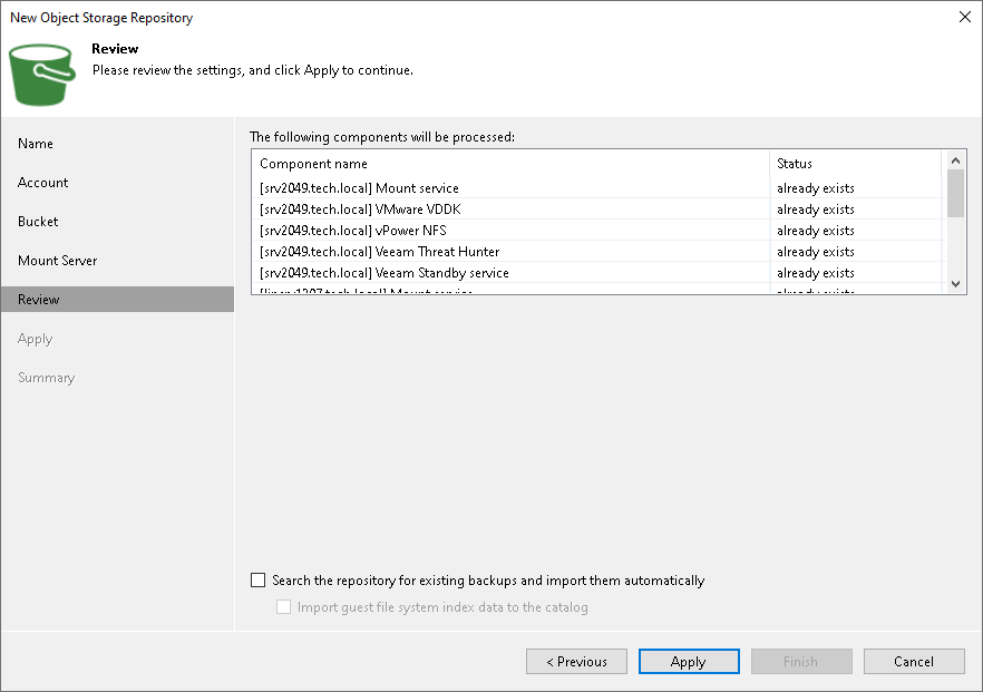 Review S3 Object Storage Setting Step 6. Review Components
