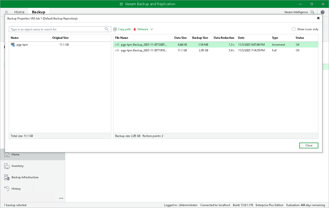 Viewing Backup Properties