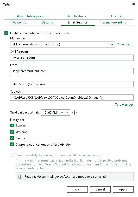 Configuring Email Notification Settings
