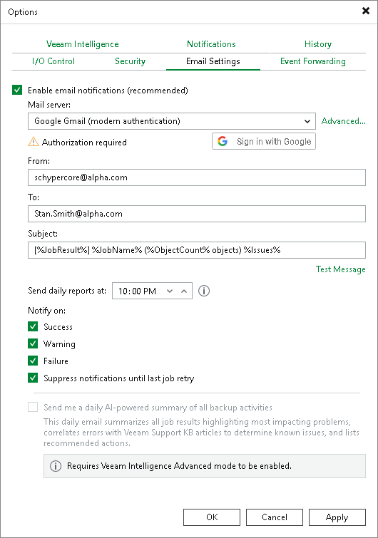 Configuring Email Notification Settings