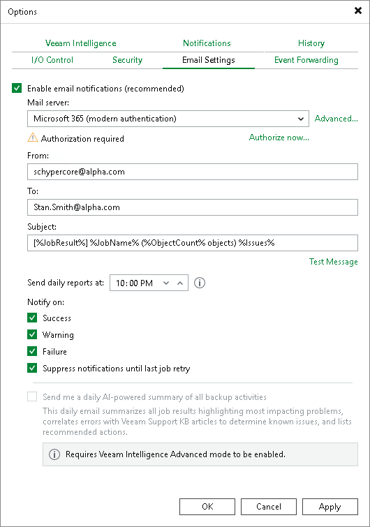 Configuring Email Notification Settings