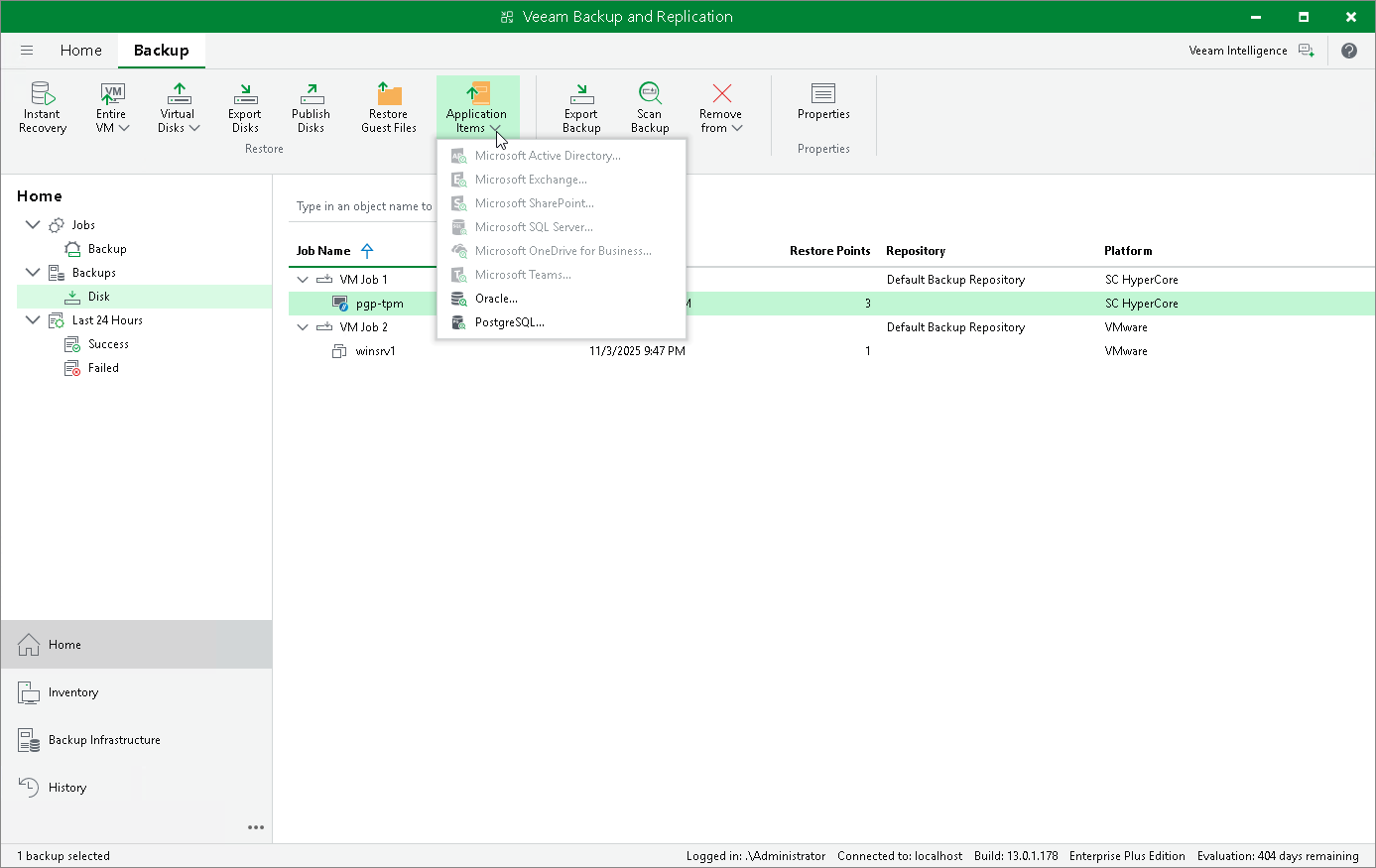 Performing Application Item Restore