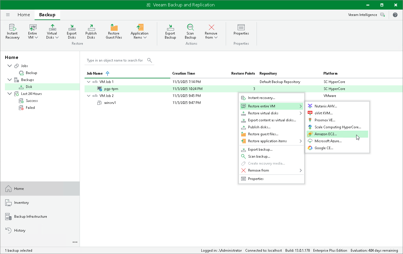 Restore to Amazon EC2