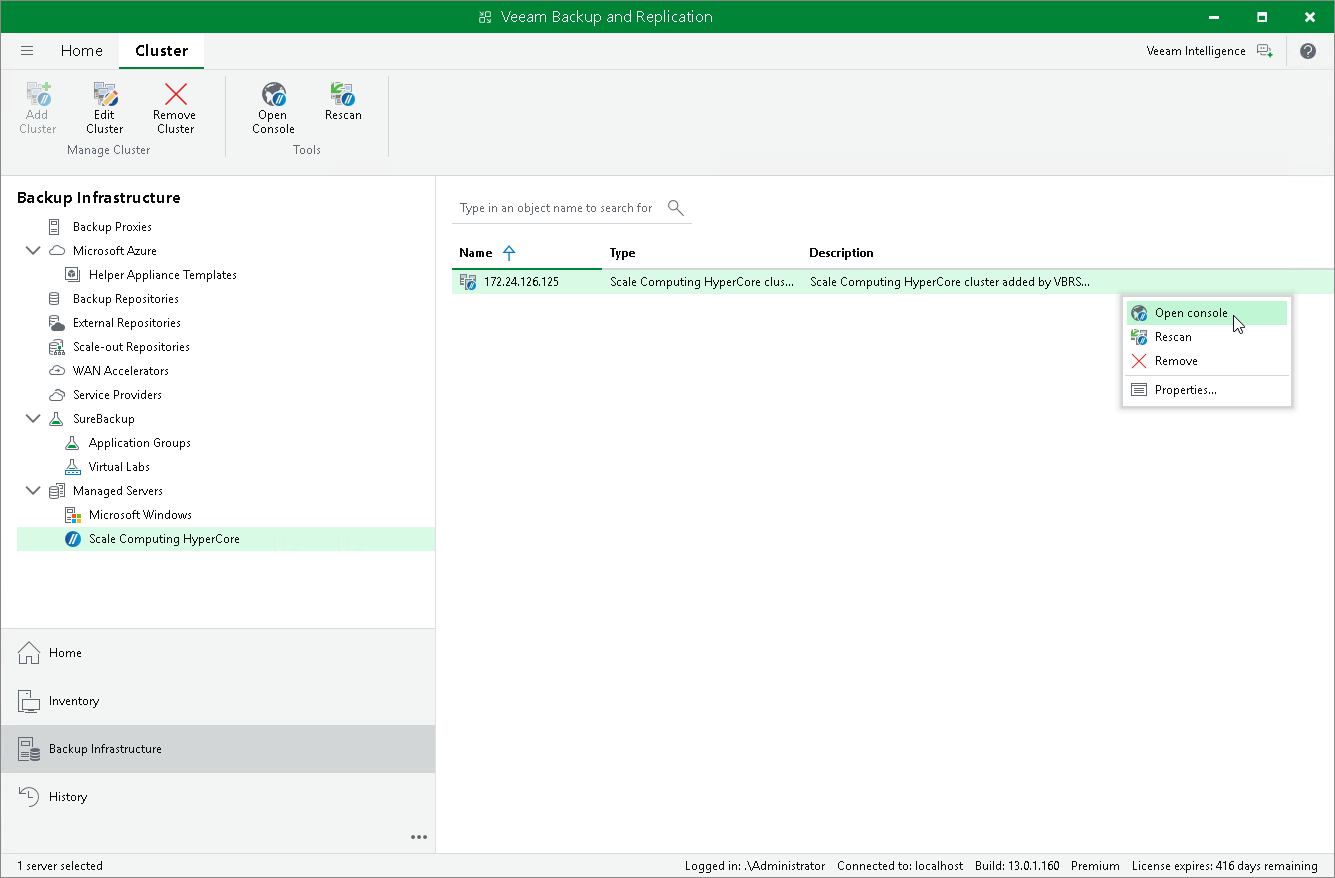 Opening Scale Computing HyperCore Cluster Console