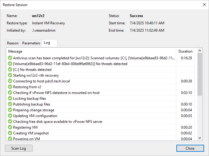 Viewing Veeam Threat Hunter Scan Results