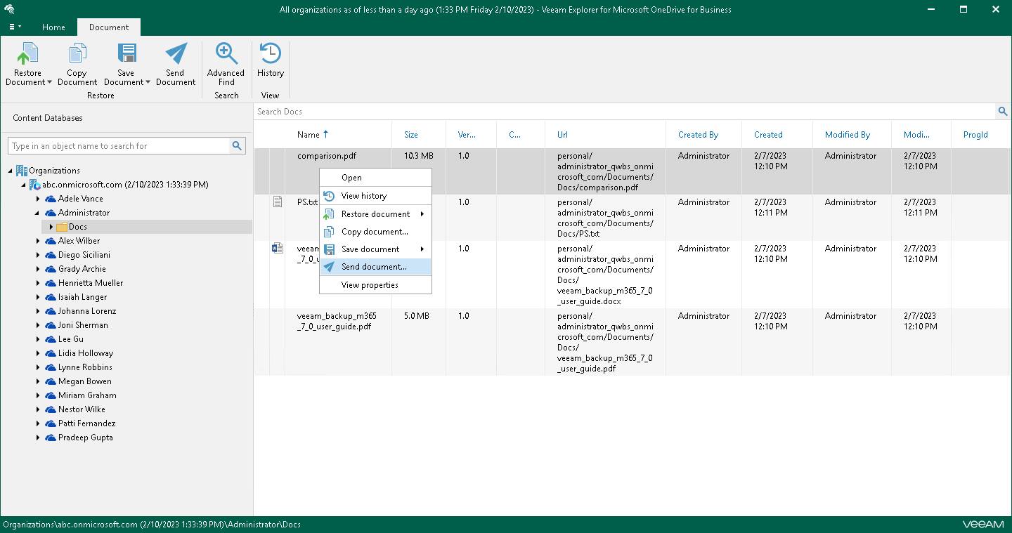 Sending OneDrive Data