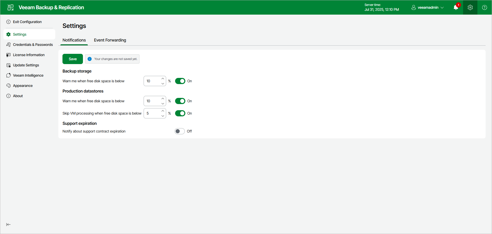 Specifying Global Notification Settings Using Web UI