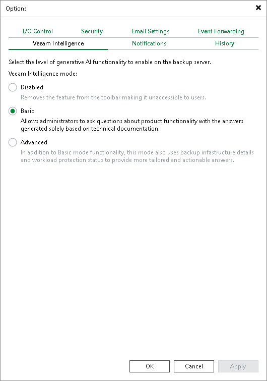 Configuring Veeam Intelligence Settings Using Console