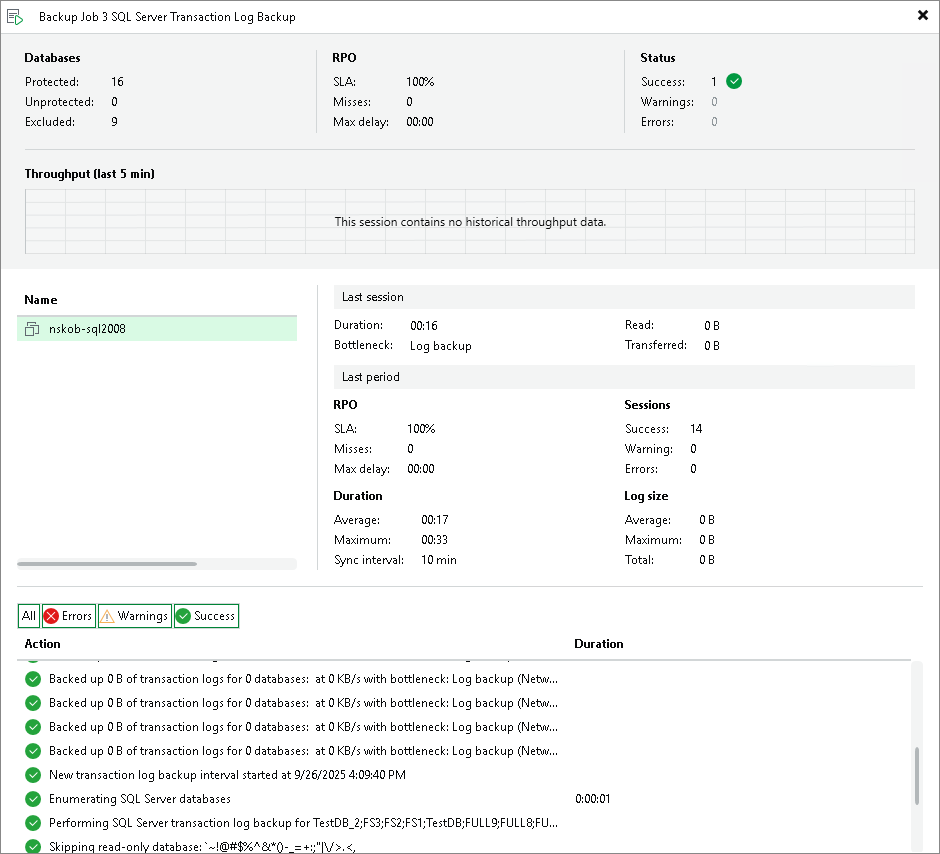 Health Check Schedule Transaction Log Backup Statistics