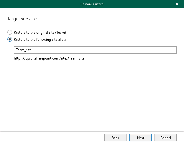 Specify Target Site Alias Step 4. Specify Target Site Alias