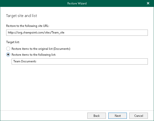 Specify Target Site and List Step 5. Specify Target Site and List