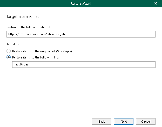 Specify Target Site and List Step 5. Specify Target Site and List