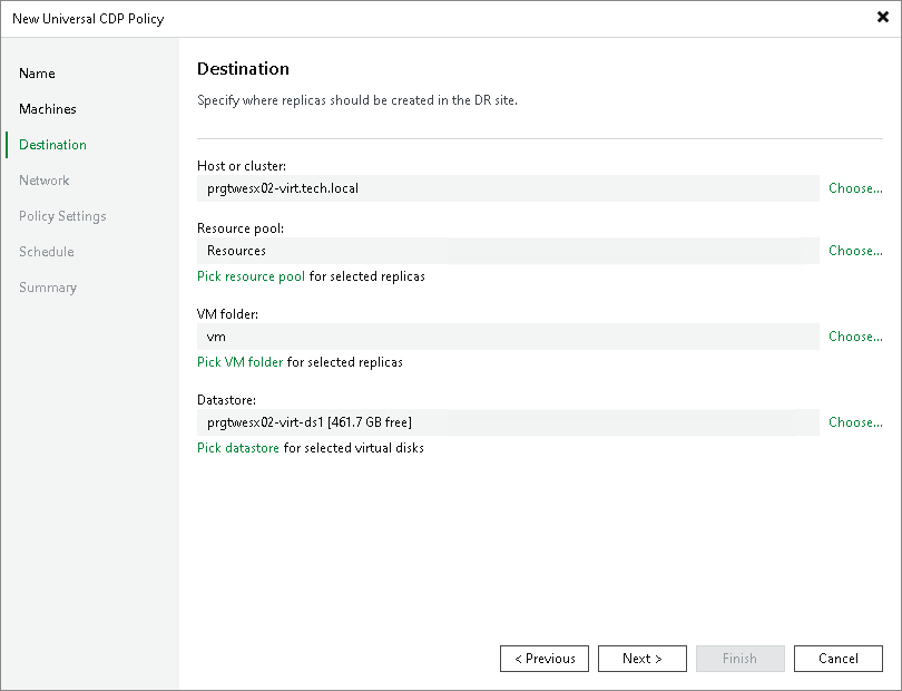 Specify destination Step 5. Select Replica Destination