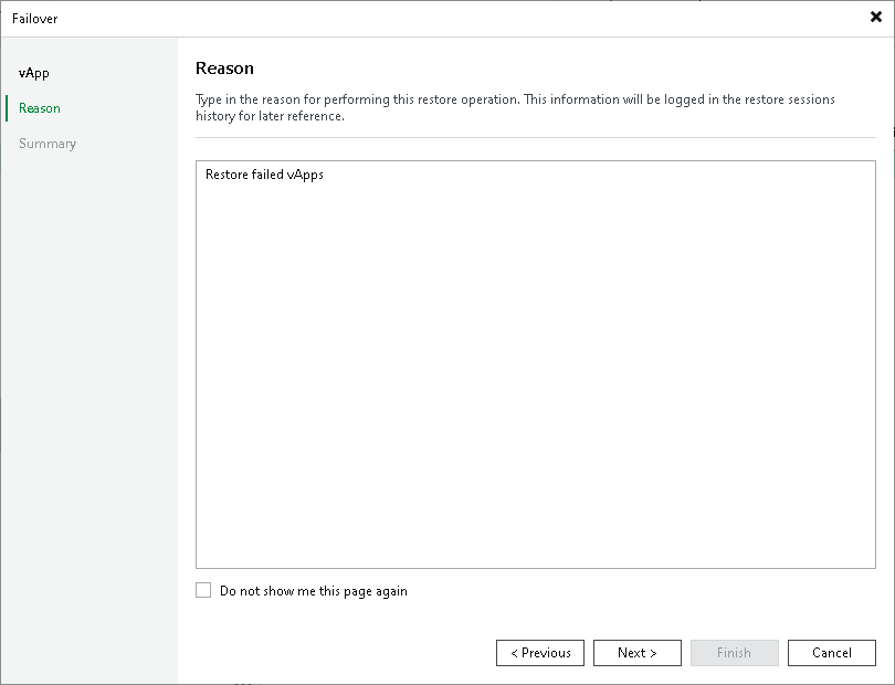 Step 4. Specify Failover Reason