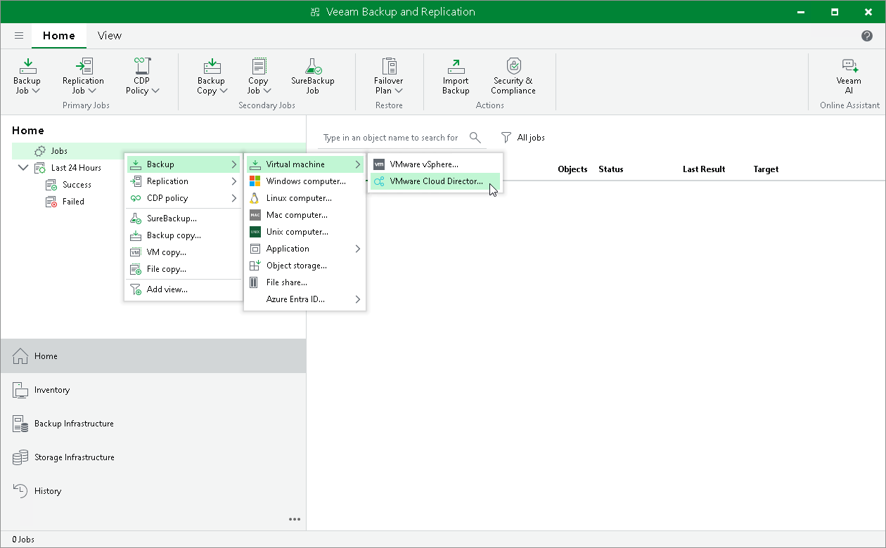 Create job for VMware Cloud Director