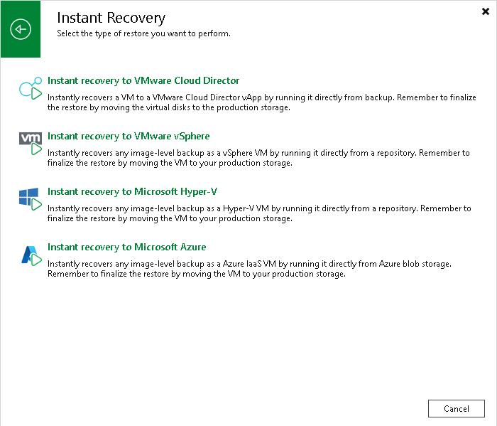 Launch Instant Recovery