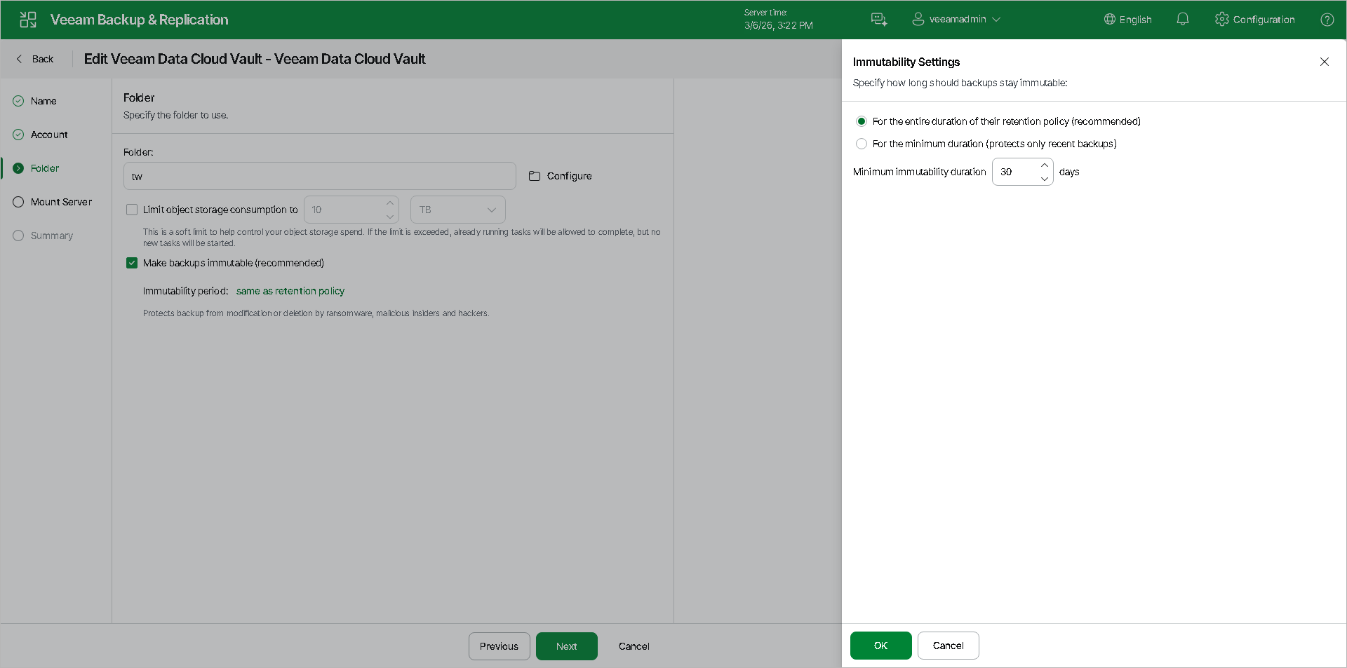 Step 4. Specify New Veeam Data Cloud Vault Wizard Settings
