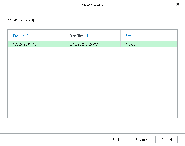 Specifying Backup Step 6. Select Backup