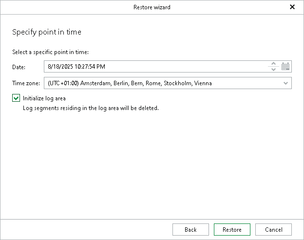 Step 5. Specify Point in Time