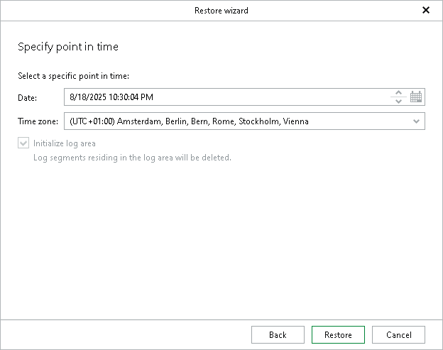 Specifying Point in Time Step 5. Specify Point in Time