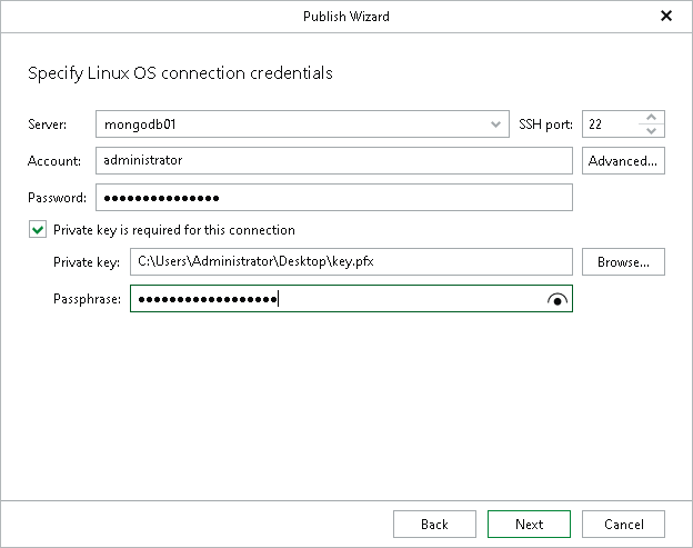 Specifying Target Server Credentials Step 5. Specify Target Server