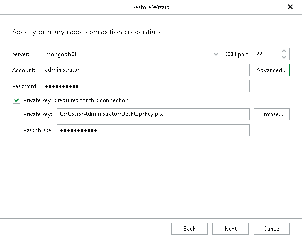 Specifying Primary Node Credentials Step 4. Specify Primary Node Credentials