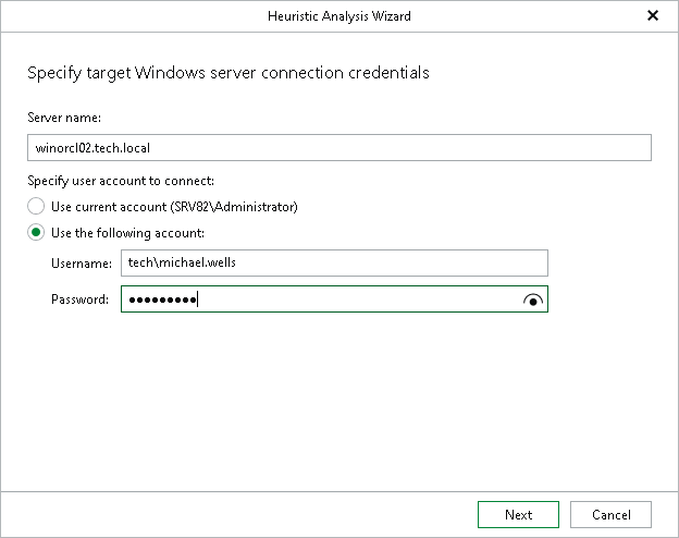 Specifying Target Windows Server Credentials Step 2. Specify Target Server