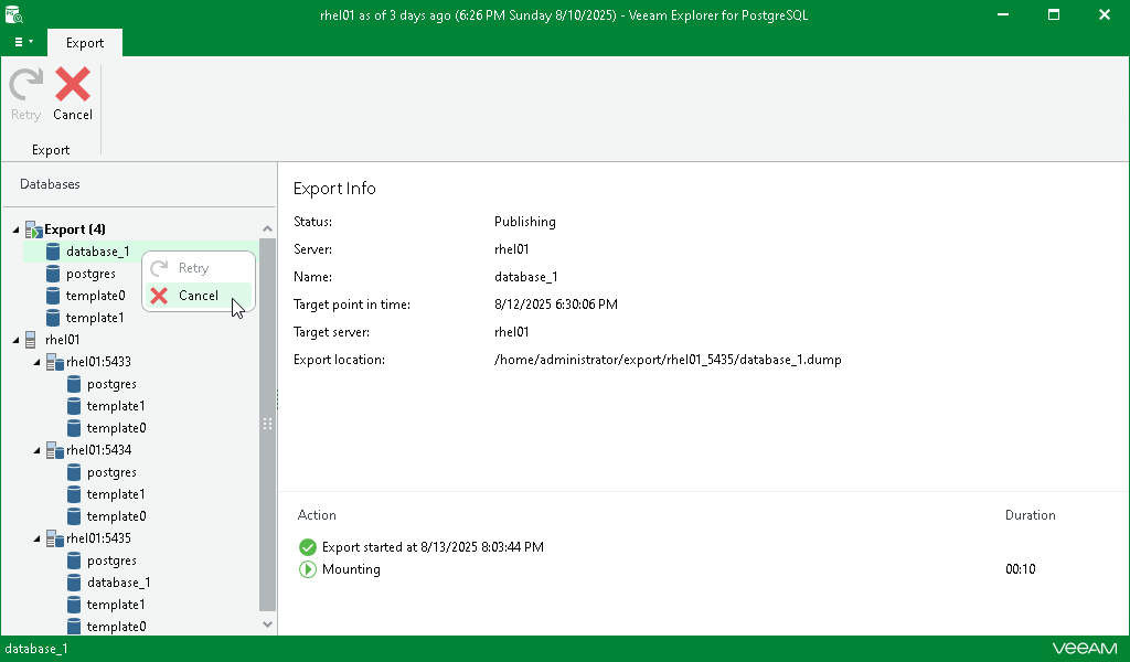 Canceling Export