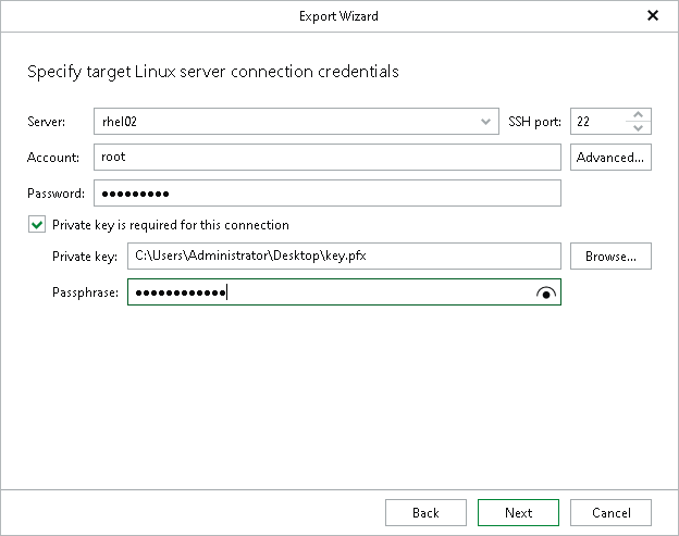 Specifying Linux Server Connection Credentials Step 5. Specify Target Host Credentials