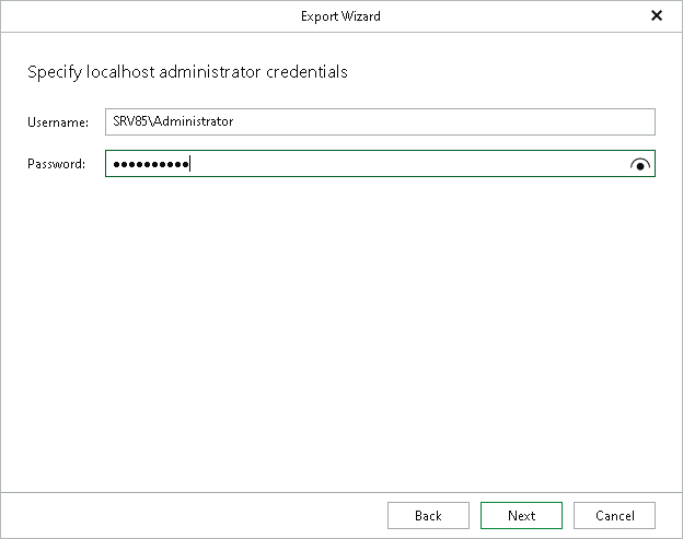 Specifying Target Windows Server Credentials Step 5. Specify Target Host Credentials