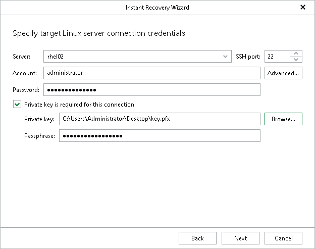 Specifying Linux Server Connection Credentials Step 3. Specify Target Server