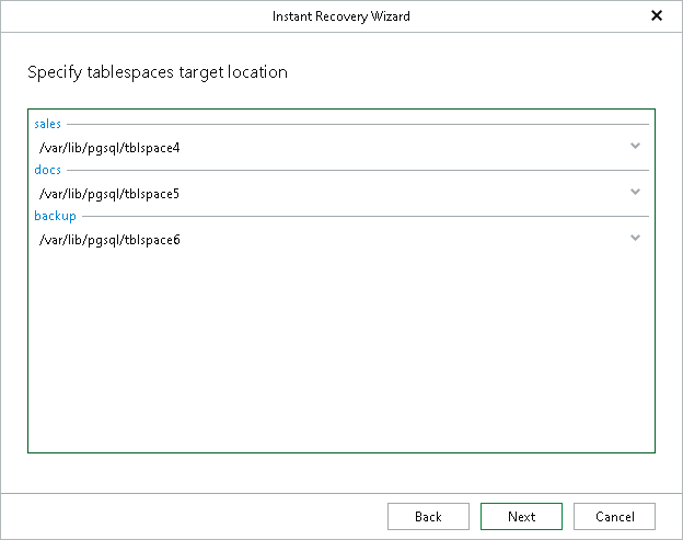 Step 5. Specify Tablespaces