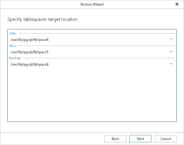 Step 5. Specify Tablespaces
