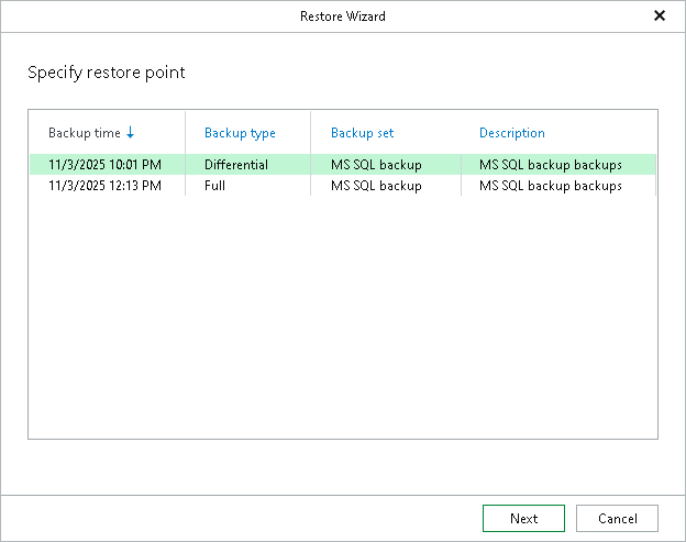 Specifying Restore Point Step 2. Specify Restore Point