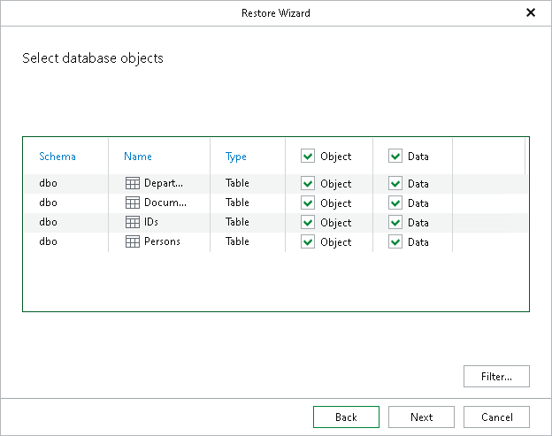 Selecting Database Objects Step 5. Select Database Objects